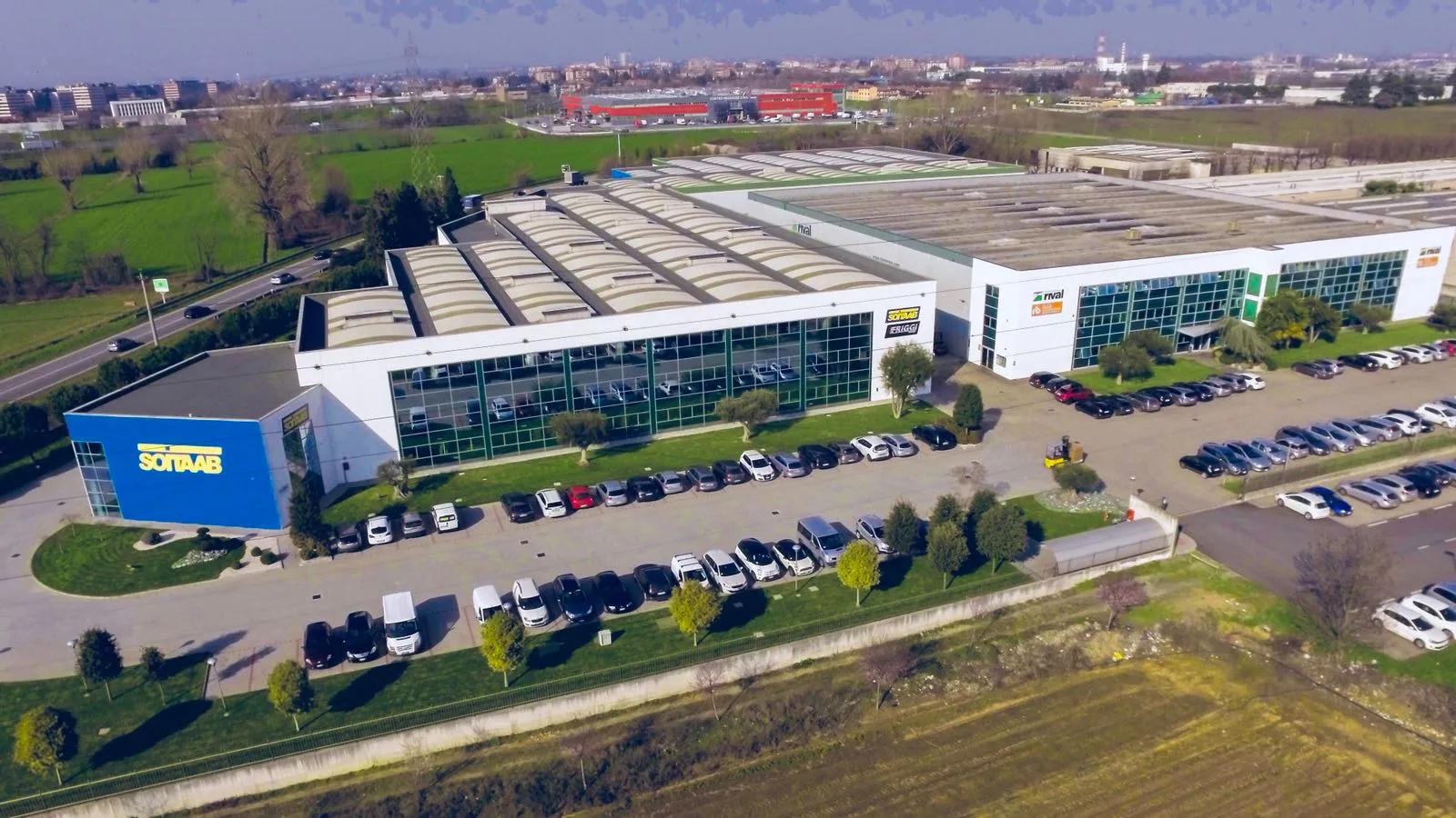 Aerial view of Soitaab manufacturing facility near Milan, Italy